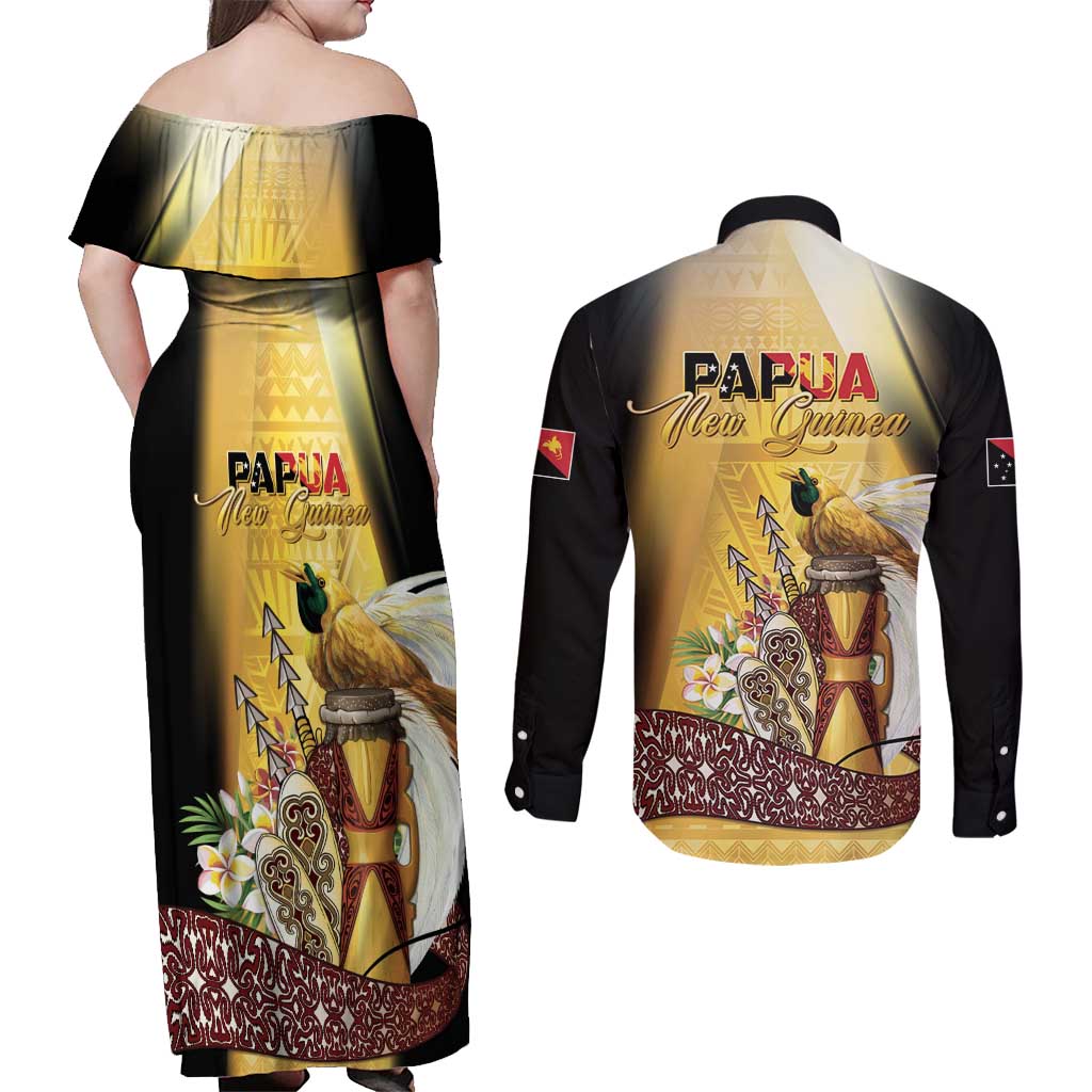 Papua New Guinea Couples Matching Off Shoulder Maxi Dress and Long Sleeve Button Shirt 50 Years Of Independence LT05 - Polynesian Pride
