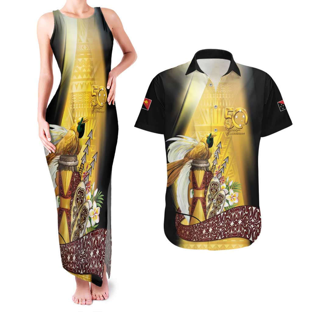 Papua New Guinea Couples Matching Tank Maxi Dress and Hawaiian Shirt 50 Years Of Independence - Polynesian Pride