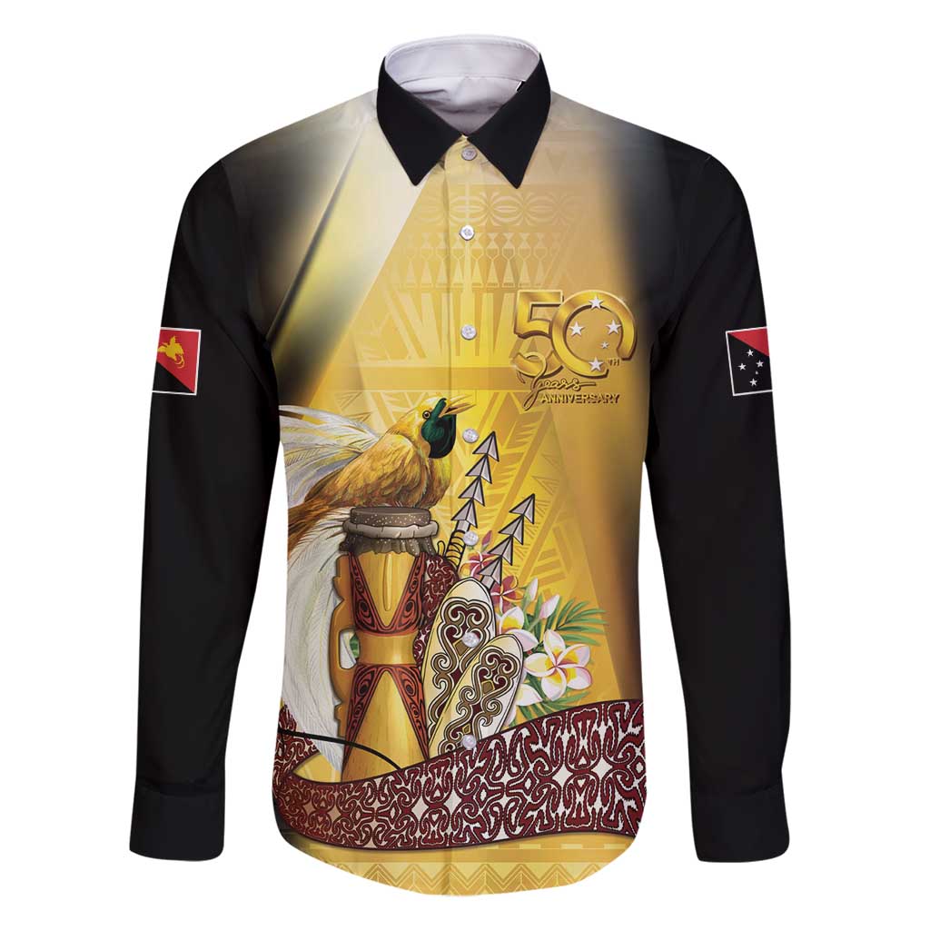 Papua New Guinea Family Matching Mermaid Dress and Hawaiian Shirt 50 Years Of Independence LT05 Dad's Shirt - Long Sleeve Gold - Polynesian Pride