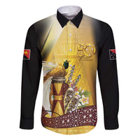 Papua New Guinea Family Matching Mermaid Dress and Hawaiian Shirt 50 Years Of Independence LT05 Dad's Shirt - Long Sleeve Gold - Polynesian Pride