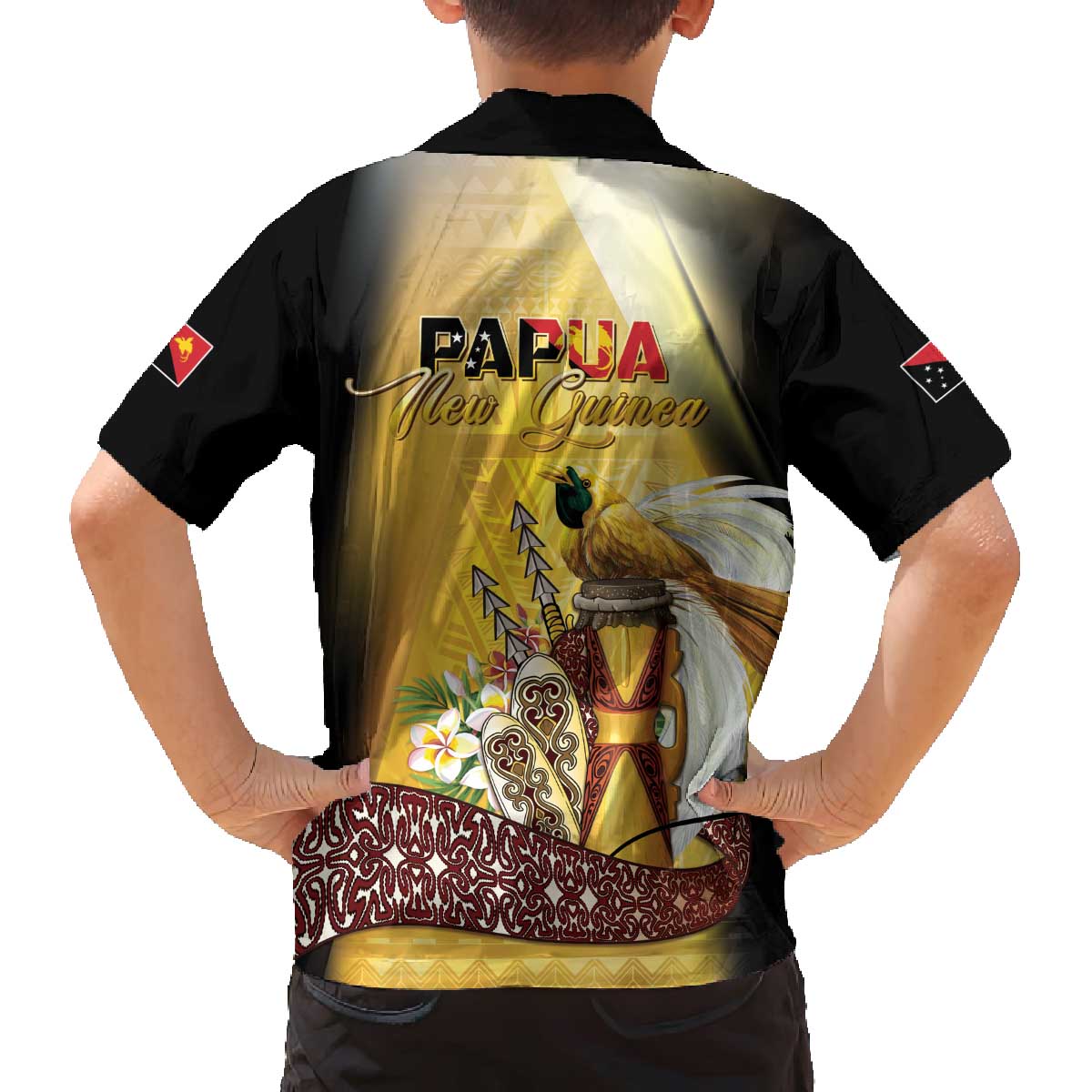 Papua New Guinea Family Matching Off The Shoulder Long Sleeve Dress and Hawaiian Shirt 50 Years Of Independence - Polynesian Pride