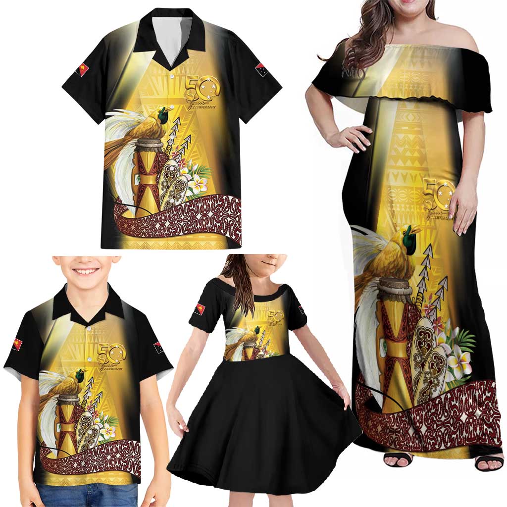 Papua New Guinea Family Matching Off Shoulder Maxi Dress and Hawaiian Shirt 50 Years Of Independence LT05 - Polynesian Pride