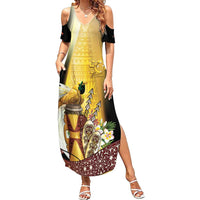 Papua New Guinea Family Matching Summer Maxi Dress and Hawaiian Shirt 50 Years Of Independence LT05 Mom's Dress Gold - Polynesian Pride