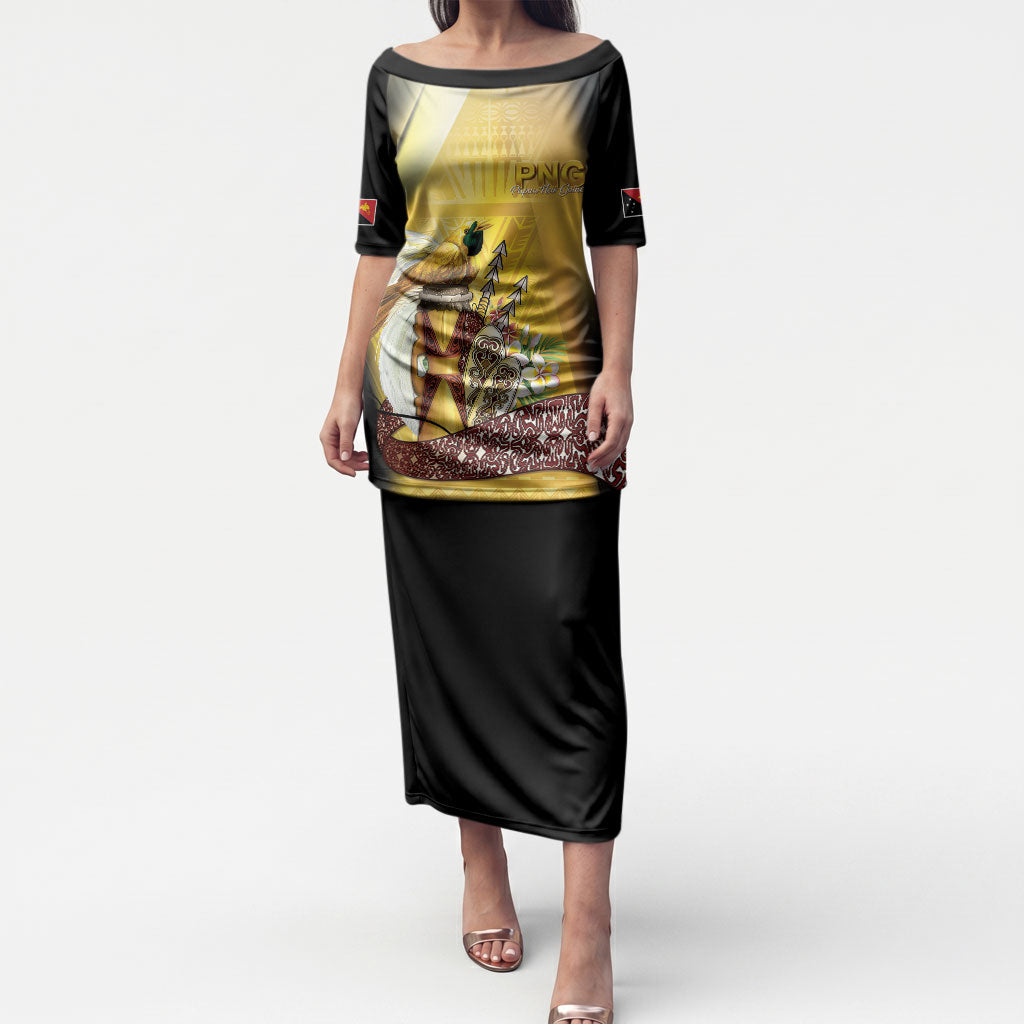 Papua New Guinea Puletasi Independence Day Unique Style LT05 Long Dress Gold - Polynesian Pride
