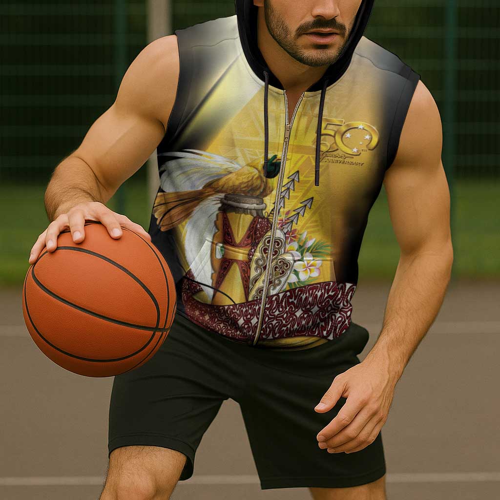 Papua New Guinea Sleeveless Zip Hoodie 50 Years Of Independence - Polynesian Pride