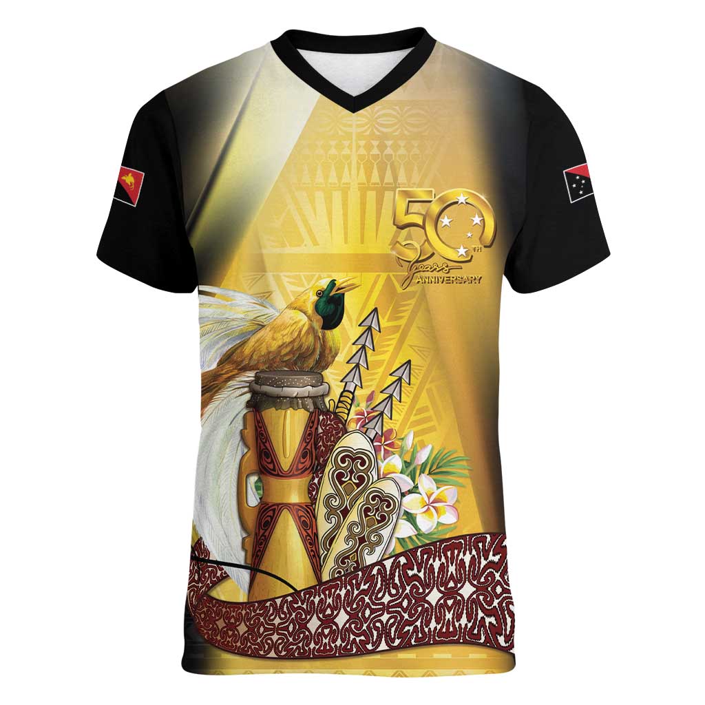 Papua New Guinea Women V-Neck T-Shirt 50 Years Of Independence LT05 Female Gold - Polynesian Pride