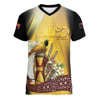 Papua New Guinea Women V-Neck T-Shirt 50 Years Of Independence LT05 Female Gold - Polynesian Pride