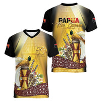 Papua New Guinea Women V-Neck T-Shirt 50 Years Of Independence LT05 - Polynesian Pride