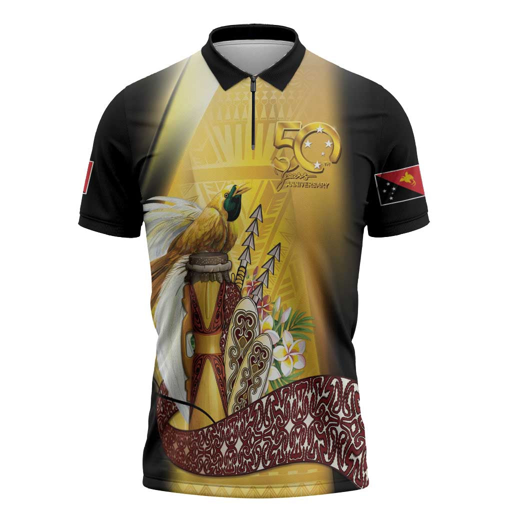 Papua New Guinea Zipper Polo Shirt 50 Years Of Independence - Polynesian Pride