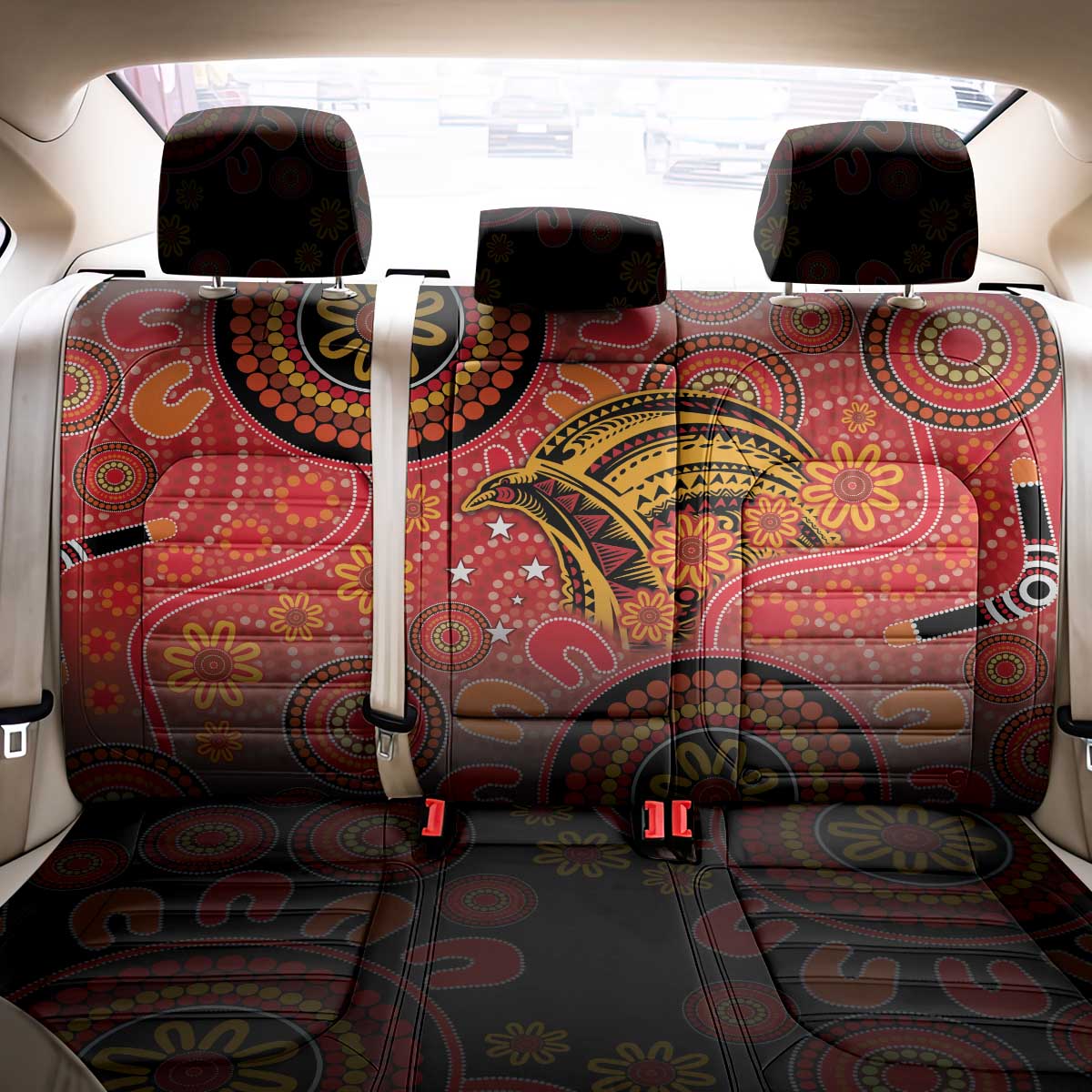 Papua New Guinea Back Car Seat Cover Birds Of Paradise With Aboriginal Pattern - Polynesian Pride