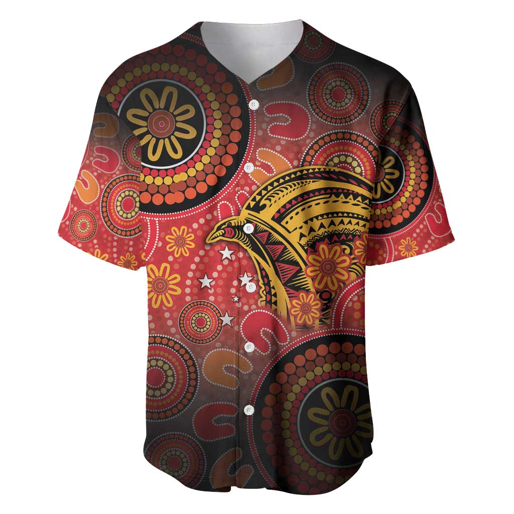 Papua New Guinea Baseball Jersey Birds Of Paradise With Aboriginal Pattern - Polynesian Pride