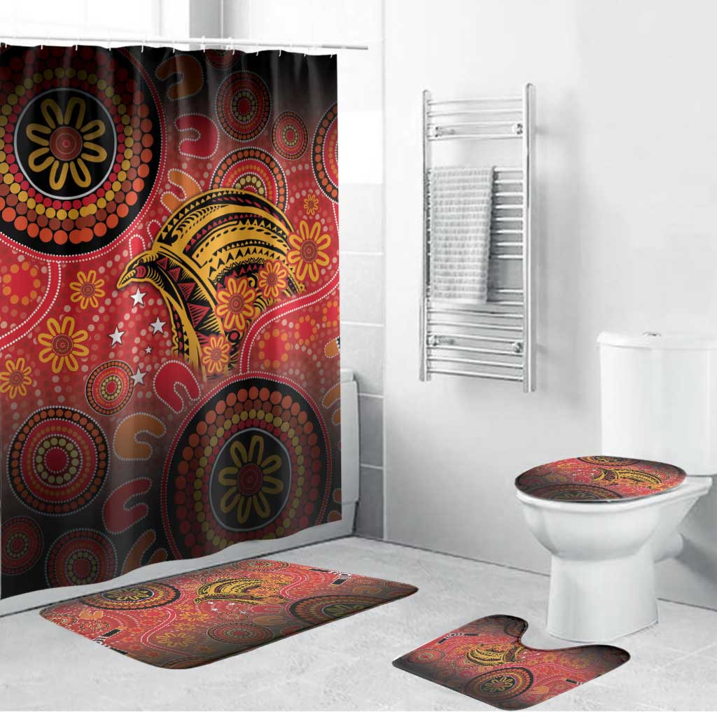 Papua New Guinea Bathroom Set Birds Of Paradise With Aboriginal Pattern - Polynesian Pride