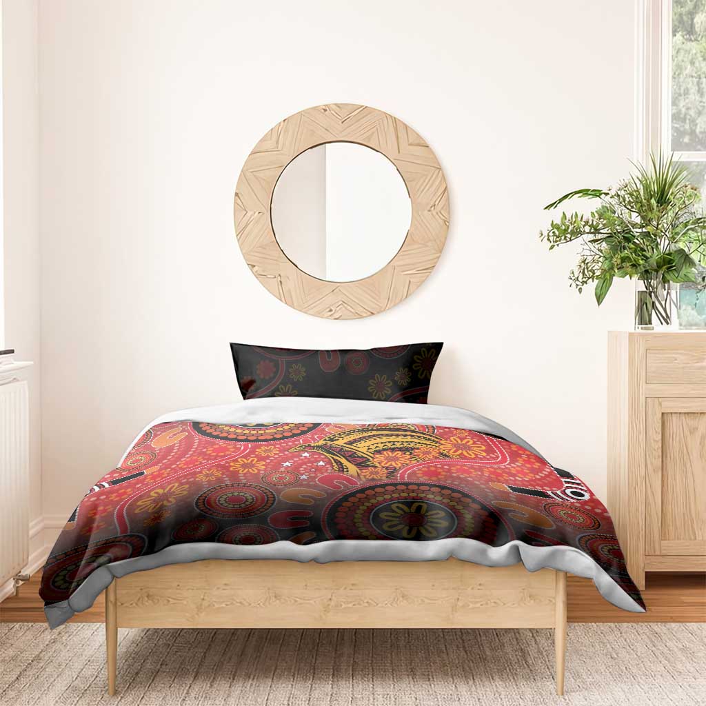 Papua New Guinea Bedding Set Birds Of Paradise With Aboriginal Pattern - Polynesian Pride