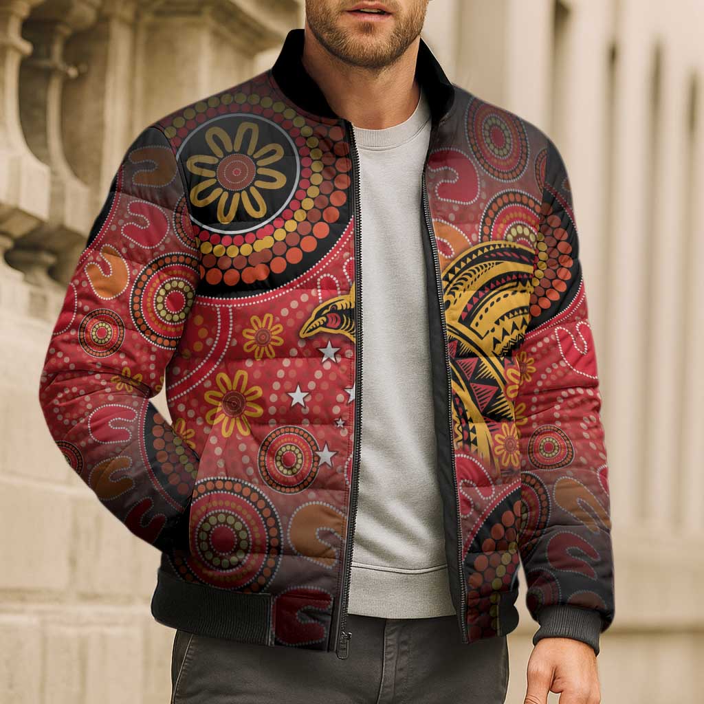 Papua New Guinea Bomber Puffer Jacket Birds Of Paradise With Aboriginal Pattern - Polynesian Pride