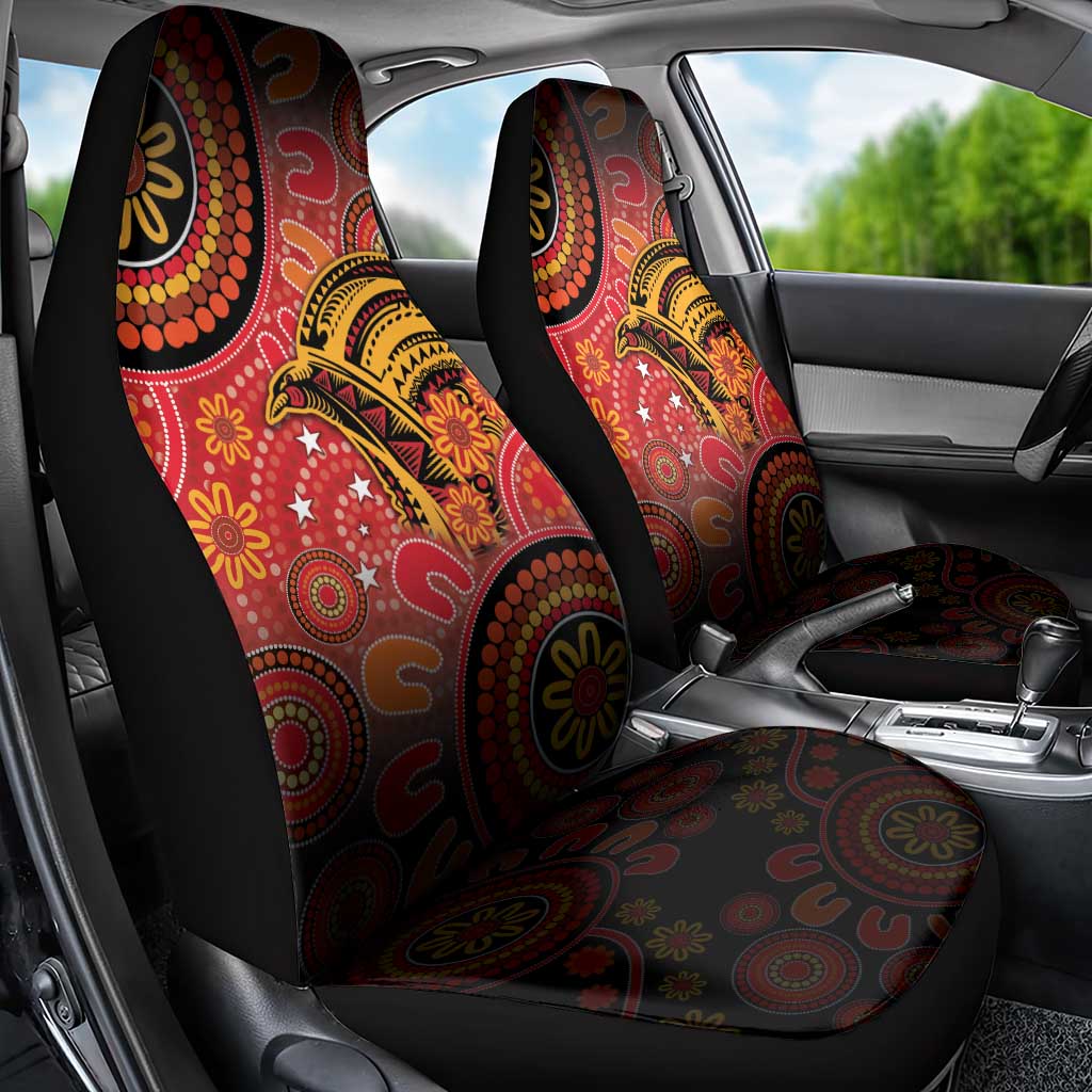 Papua New Guinea Car Seat Cover Birds Of Paradise With Aboriginal Pattern - Polynesian Pride