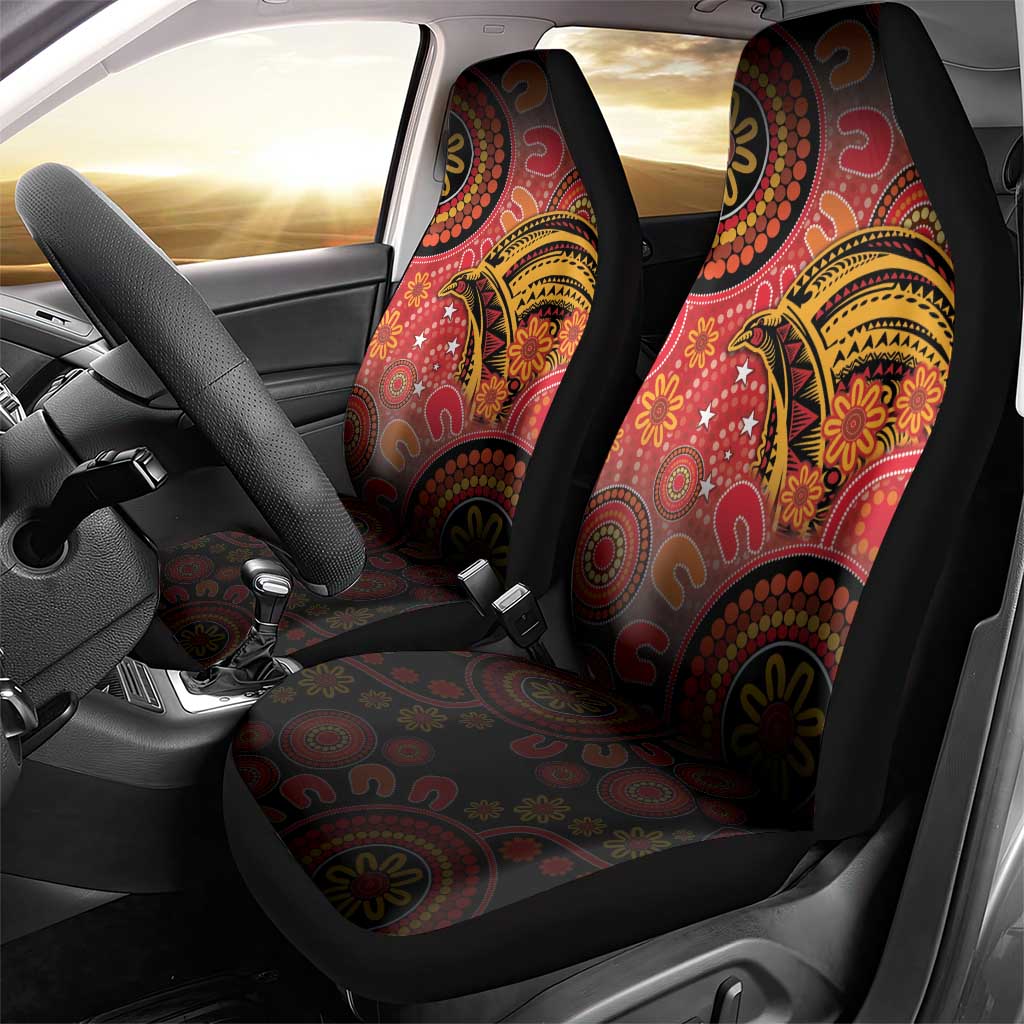 Papua New Guinea Car Seat Cover Birds Of Paradise With Aboriginal Pattern - Polynesian Pride
