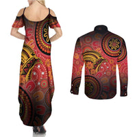 Papua New Guinea Couples Matching Summer Maxi Dress and Long Sleeve Button Shirt Birds Of Paradise With Aboriginal Pattern LT05 - Polynesian Pride
