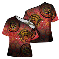 Papua New Guinea Cross Shoulder Shirt Birds Of Paradise With Aboriginal Pattern - Polynesian Pride
