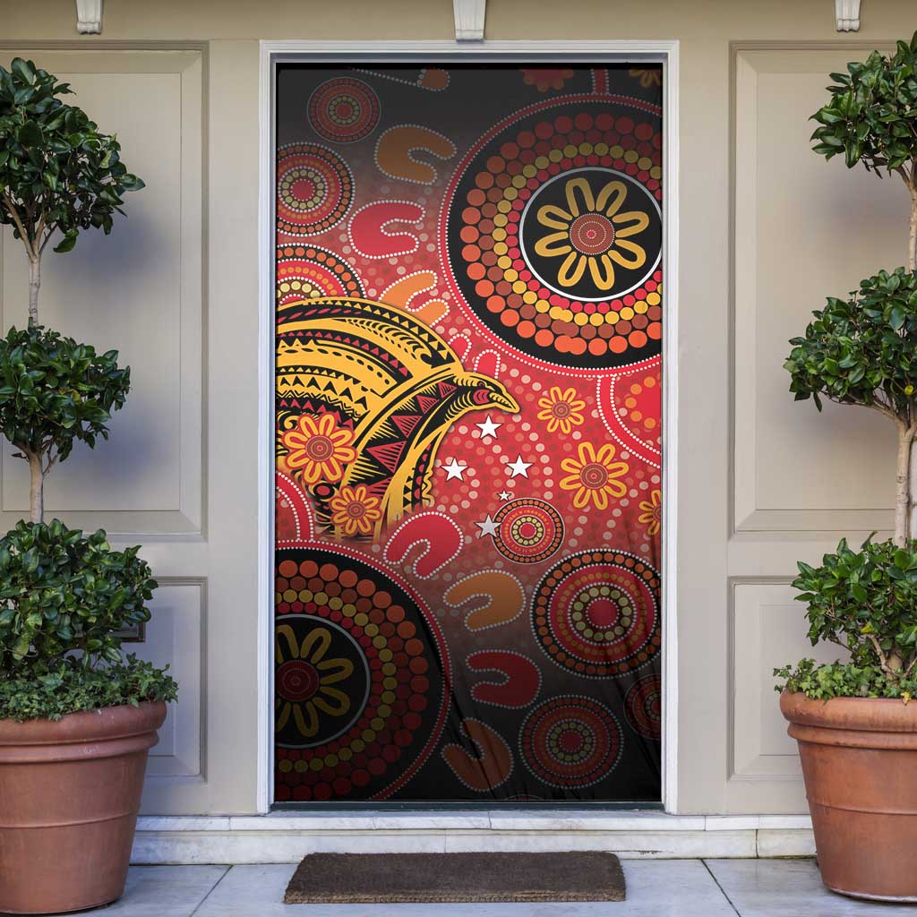 Papua New Guinea Door Cover Birds Of Paradise With Aboriginal Pattern - Polynesian Pride