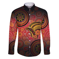 Papua New Guinea Family Matching Long Sleeve Bodycon Dress and Hawaiian Shirt Birds Of Paradise With Aboriginal Pattern LT05 Dad's Shirt - Long Sleeve Red - Polynesian Pride
