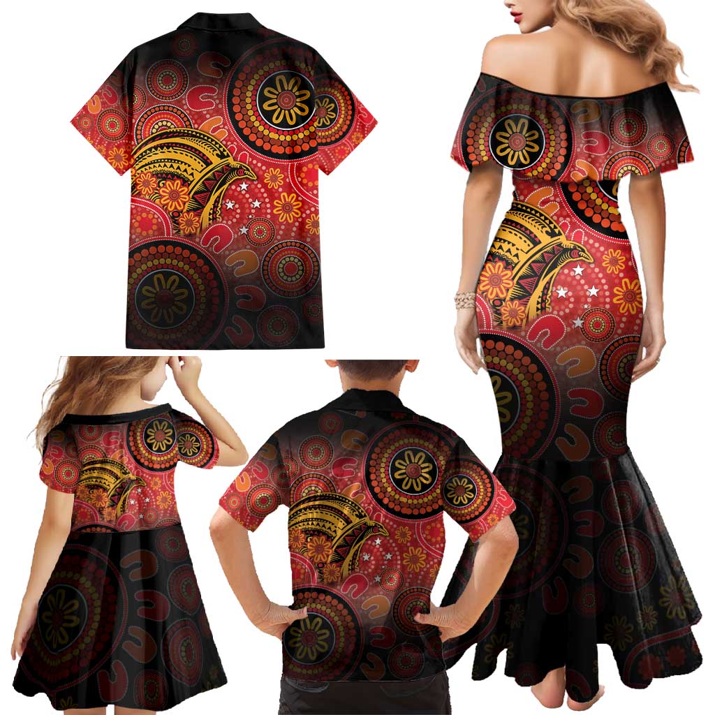 Papua New Guinea Family Matching Mermaid Dress and Hawaiian Shirt Birds Of Paradise With Aboriginal Pattern - Polynesian Pride
