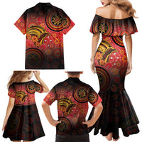 Papua New Guinea Family Matching Mermaid Dress and Hawaiian Shirt Birds Of Paradise With Aboriginal Pattern - Polynesian Pride
