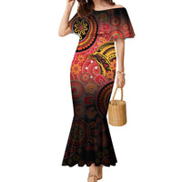 Papua New Guinea Family Matching Mermaid Dress and Hawaiian Shirt Birds Of Paradise With Aboriginal Pattern - Polynesian Pride