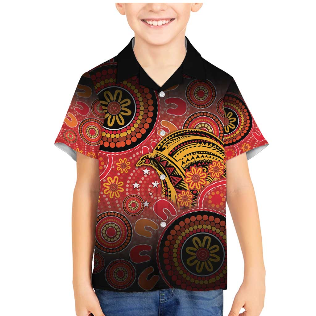 Papua New Guinea Family Matching Mermaid Dress and Hawaiian Shirt Birds Of Paradise With Aboriginal Pattern - Polynesian Pride
