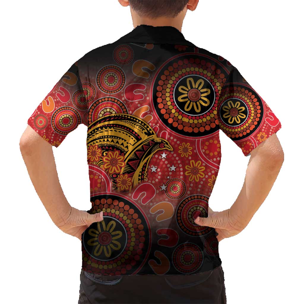 Papua New Guinea Family Matching Off Shoulder Short Dress and Hawaiian Shirt Birds Of Paradise With Aboriginal Pattern - Polynesian Pride