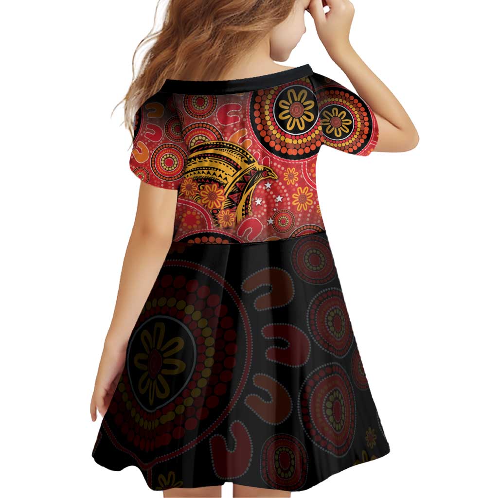 Papua New Guinea Family Matching Off Shoulder Short Dress and Hawaiian Shirt Birds Of Paradise With Aboriginal Pattern - Polynesian Pride