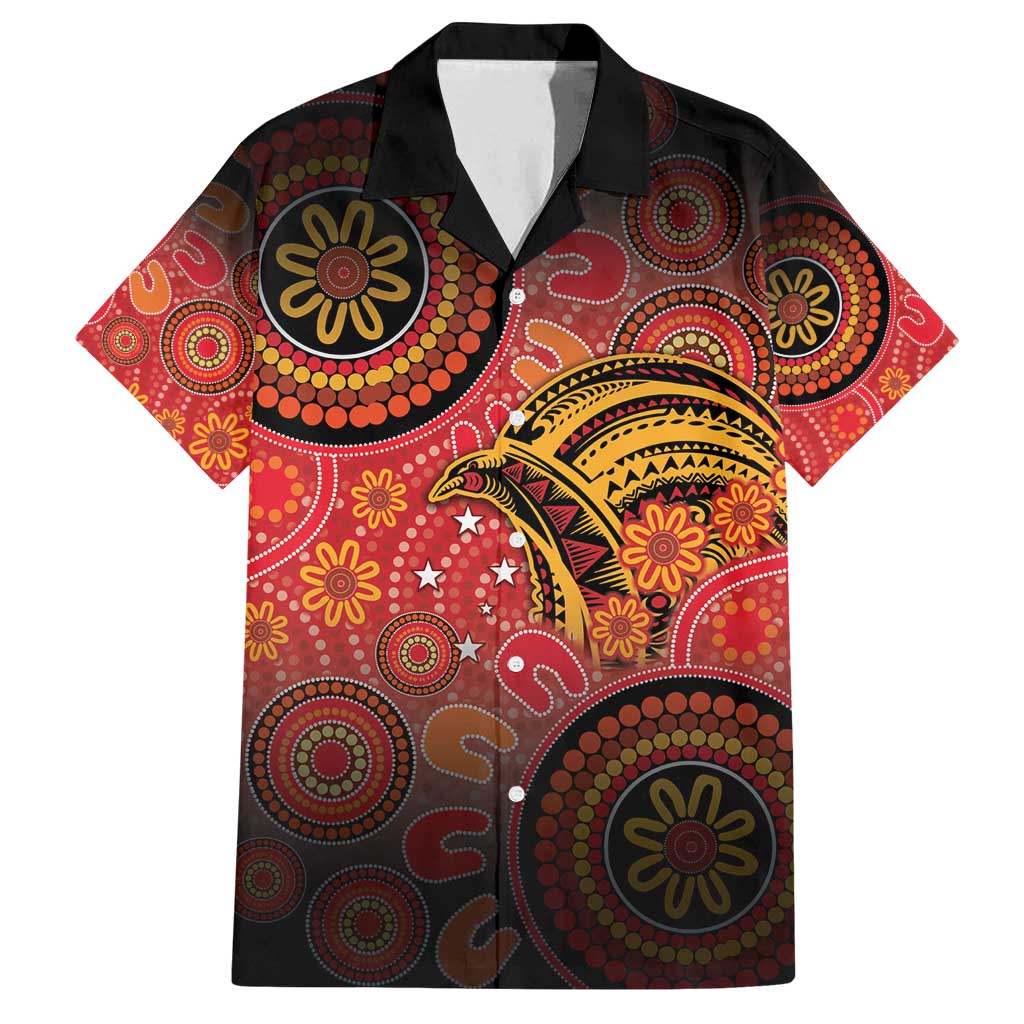Papua New Guinea Family Matching Off Shoulder Short Dress and Hawaiian Shirt Birds Of Paradise With Aboriginal Pattern - Polynesian Pride