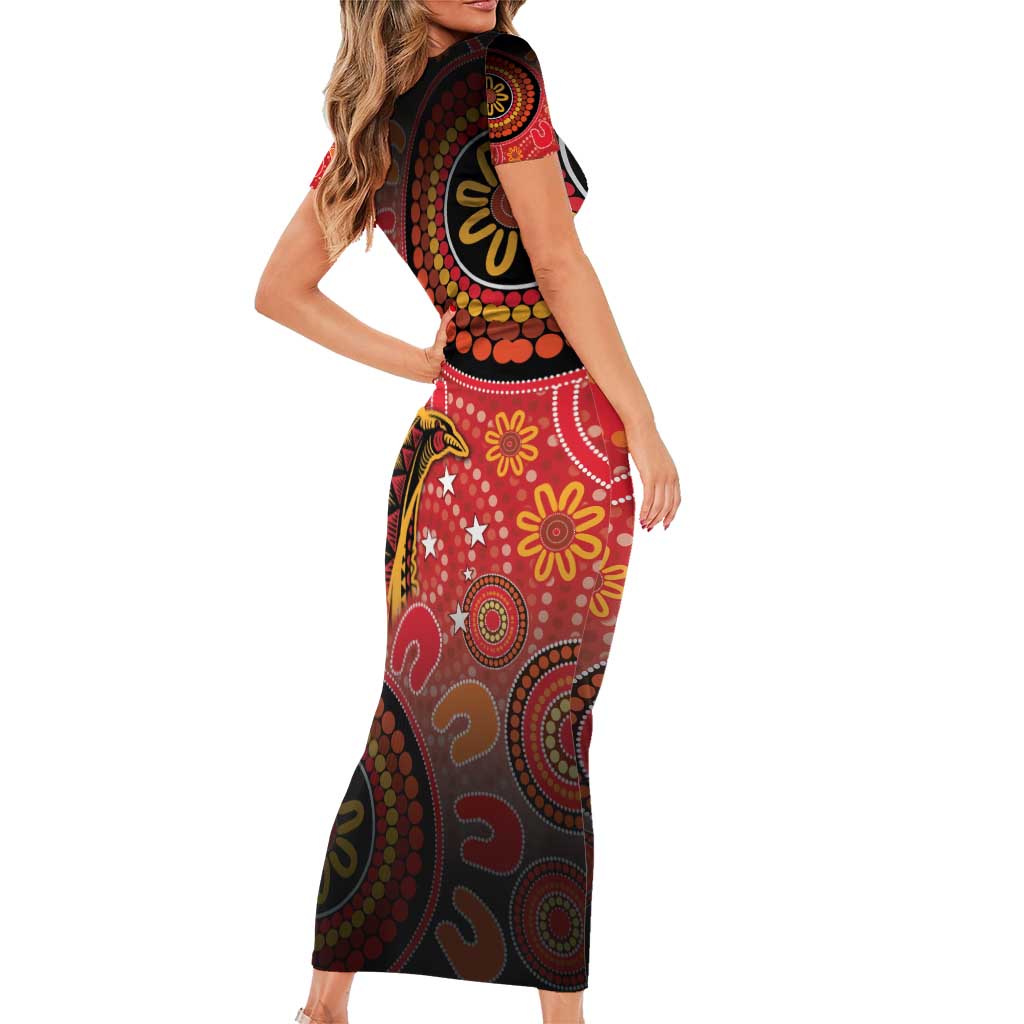 Papua New Guinea Family Matching Short Sleeve Bodycon Dress and Hawaiian Shirt Birds Of Paradise With Aboriginal Pattern LT05 - Polynesian Pride