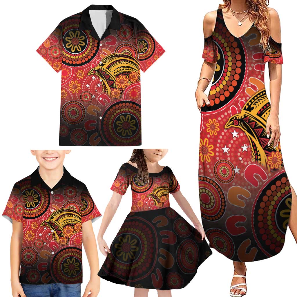Papua New Guinea Family Matching Summer Maxi Dress and Hawaiian Shirt Birds Of Paradise With Aboriginal Pattern - Polynesian Pride