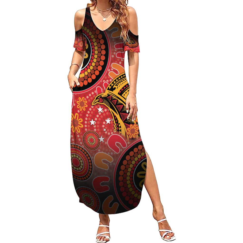 Papua New Guinea Family Matching Summer Maxi Dress and Hawaiian Shirt Birds Of Paradise With Aboriginal Pattern - Polynesian Pride