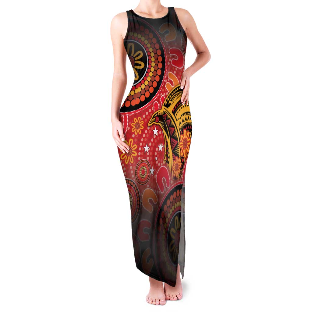 Papua New Guinea Family Matching Tank Maxi Dress and Hawaiian Shirt Birds Of Paradise With Aboriginal Pattern - Polynesian Pride