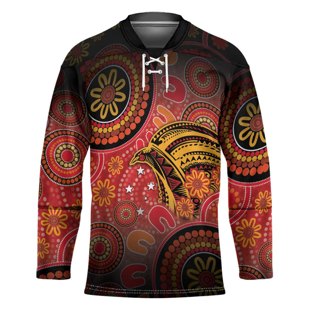 Papua New Guinea Hockey Jersey Birds Of Paradise With Aboriginal Pattern - Polynesian Pride