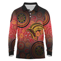Papua New Guinea Long Sleeve Polo Shirt Birds Of Paradise With Aboriginal Pattern LT05 Red - Polynesian Pride