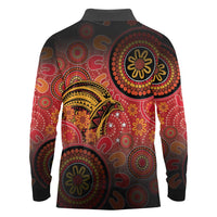 Papua New Guinea Long Sleeve Polo Shirt Birds Of Paradise With Aboriginal Pattern LT05 - Polynesian Pride