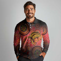 Papua New Guinea Long Sleeve Polo Shirt Birds Of Paradise With Aboriginal Pattern LT05 - Polynesian Pride