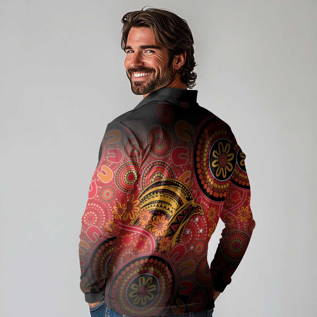Papua New Guinea Long Sleeve Polo Shirt Birds Of Paradise With Aboriginal Pattern LT05 - Polynesian Pride
