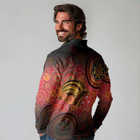 Papua New Guinea Long Sleeve Polo Shirt Birds Of Paradise With Aboriginal Pattern LT05 - Polynesian Pride