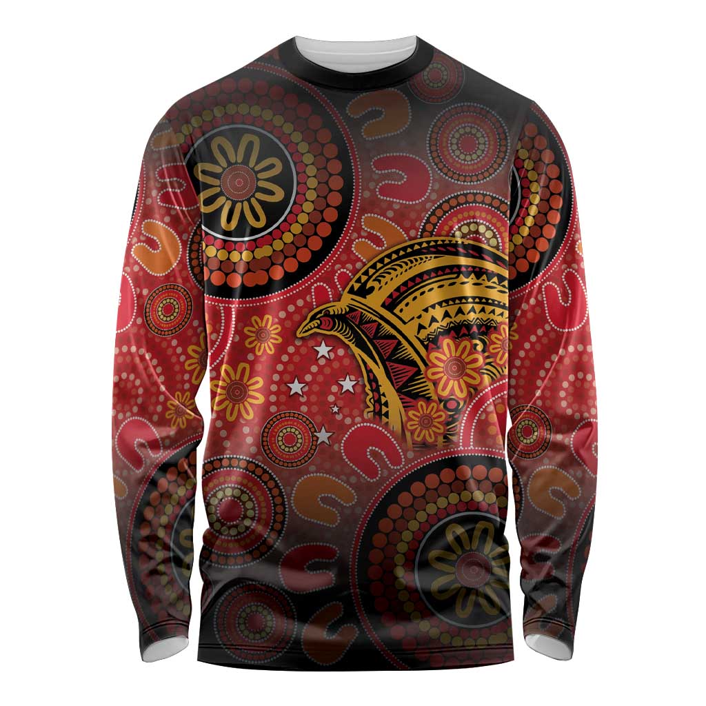 Papua New Guinea Long Sleeve Shirt Birds Of Paradise With Aboriginal Pattern - Polynesian Pride