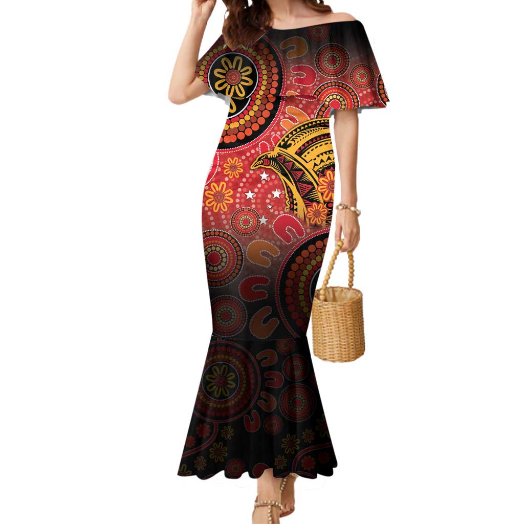 Papua New Guinea Mermaid Dress Birds Of Paradise With Aboriginal Pattern - Polynesian Pride