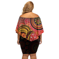 Papua New Guinea Off Shoulder Short Dress Birds Of Paradise With Aboriginal Pattern LT05 - Polynesian Pride