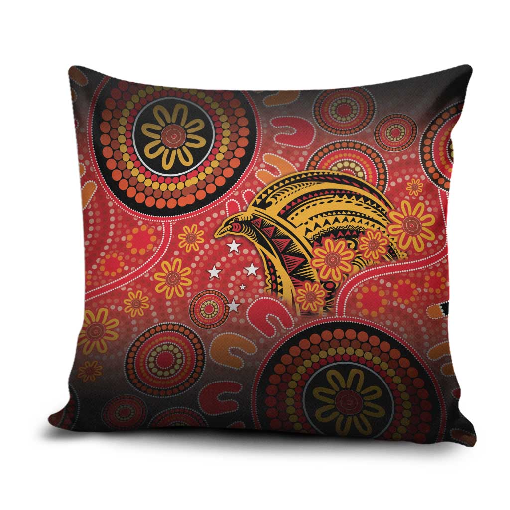 Papua New Guinea Pillow Cover Birds Of Paradise With Aboriginal Pattern LT05 Red - Polynesian Pride