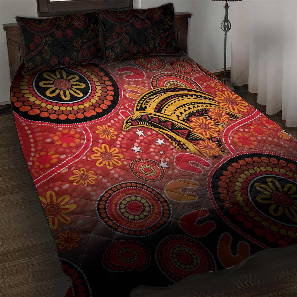 Papua New Guinea Quilt Bed Set Birds Of Paradise With Aboriginal Pattern - Polynesian Pride