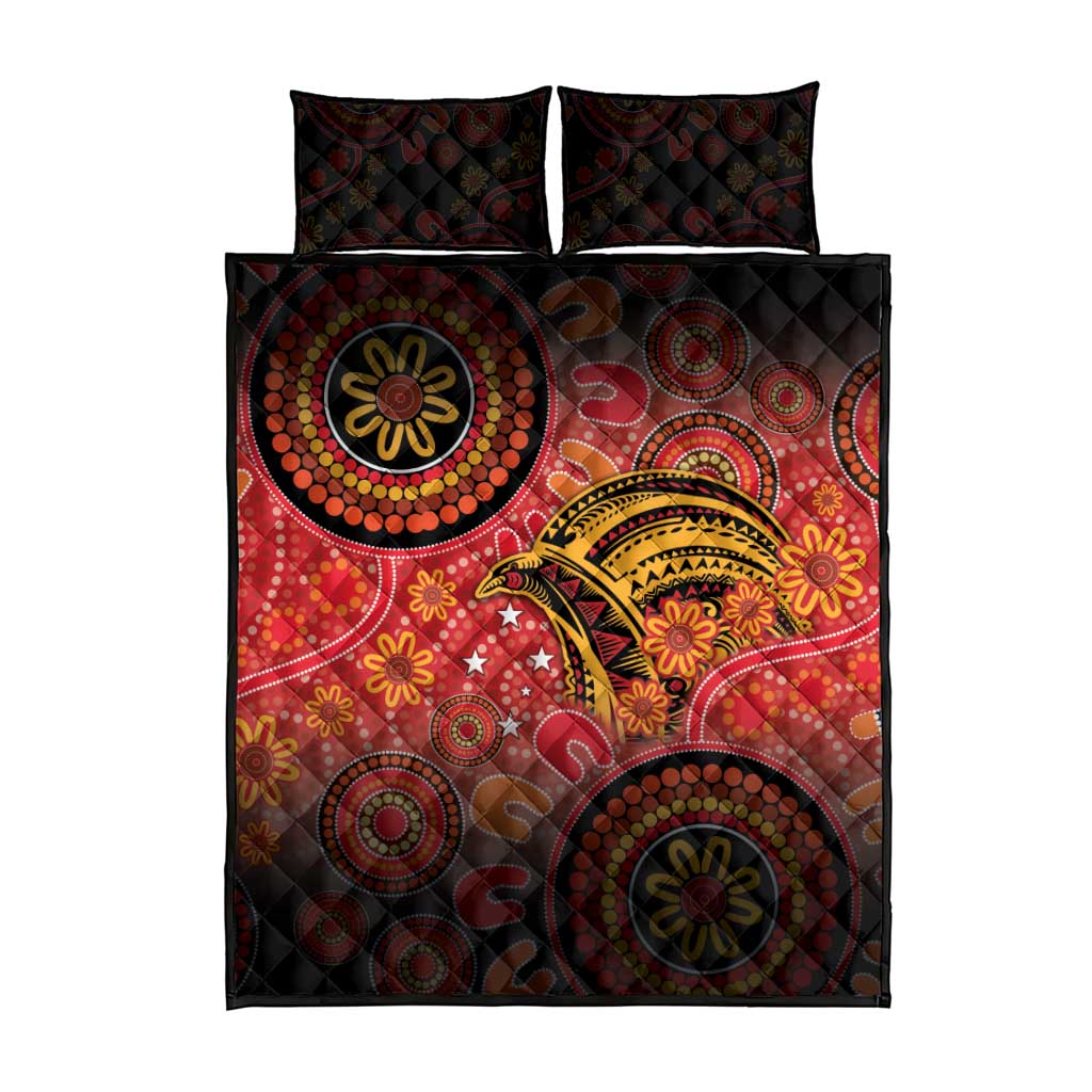 Papua New Guinea Quilt Bed Set Birds Of Paradise With Aboriginal Pattern - Polynesian Pride
