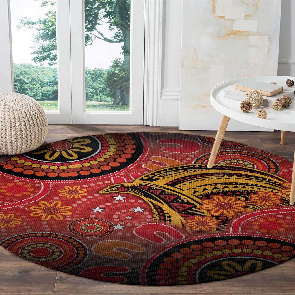 Papua New Guinea Round Carpet Birds Of Paradise With Aboriginal Pattern - Polynesian Pride