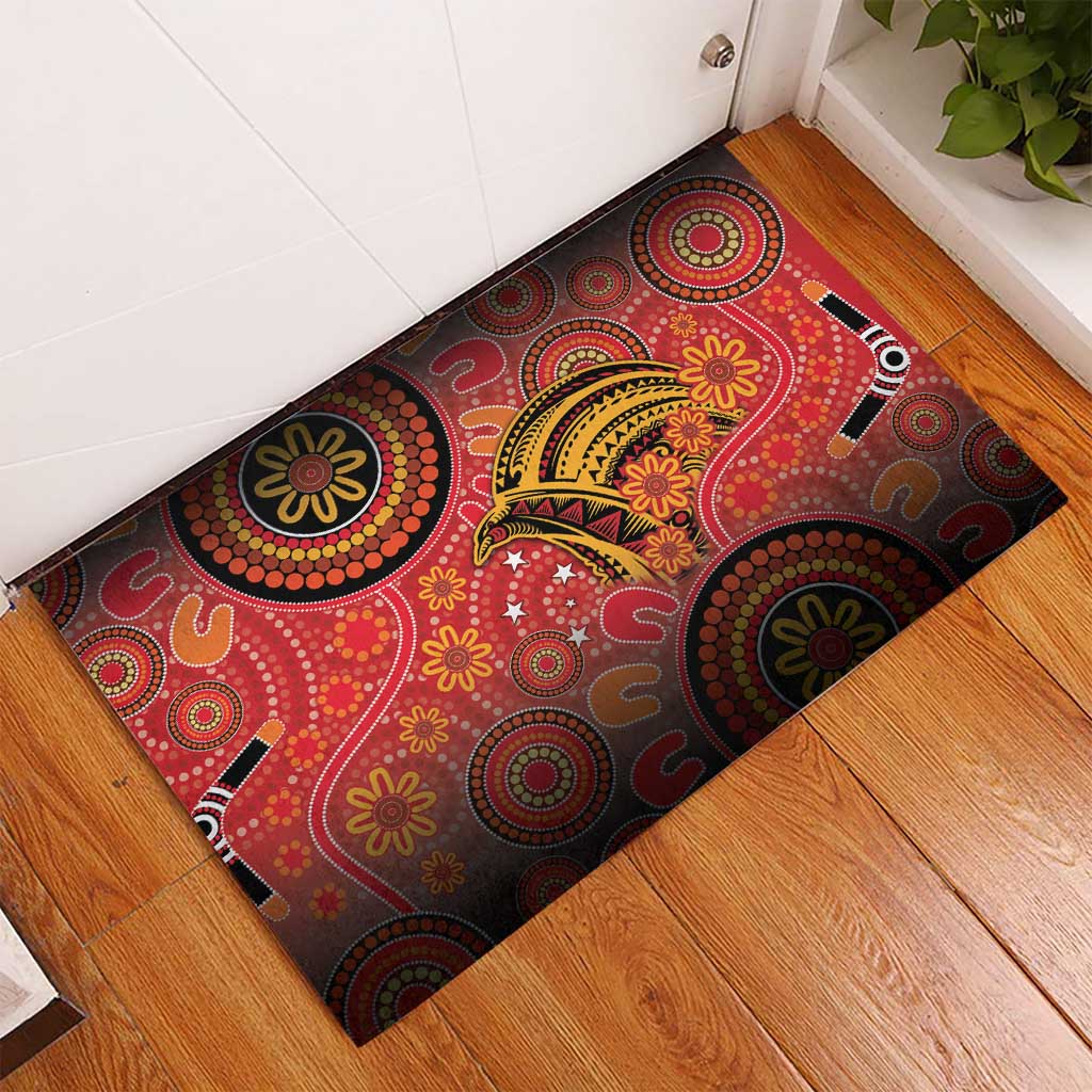 Papua New Guinea Rubber Doormat Birds Of Paradise With Aboriginal Pattern - Polynesian Pride