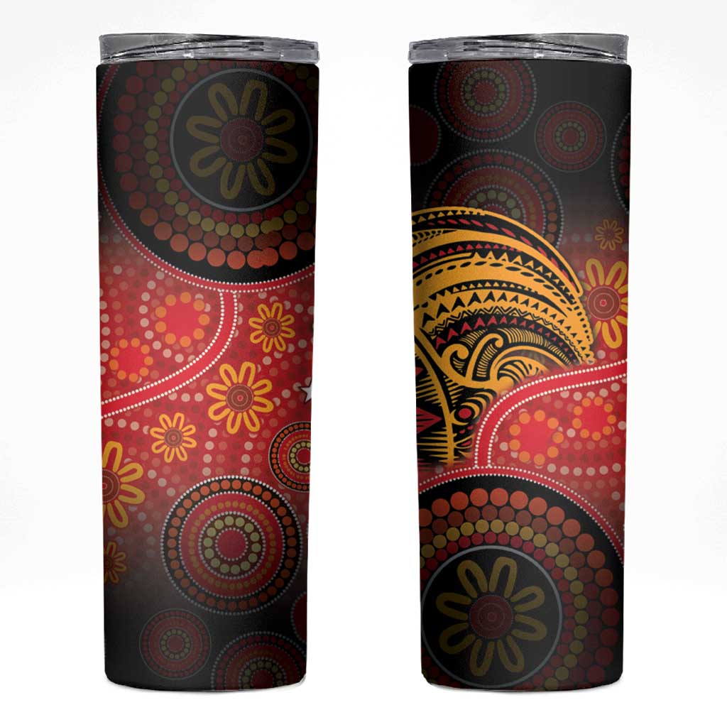 Papua New Guinea Skinny Tumbler Birds Of Paradise With Aboriginal Pattern - Polynesian Pride
